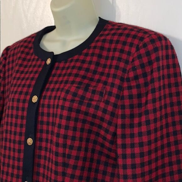 Vtg 80s Gloria Vanderbilt black & red Buffalo checked jacket - Picture 2 of 8